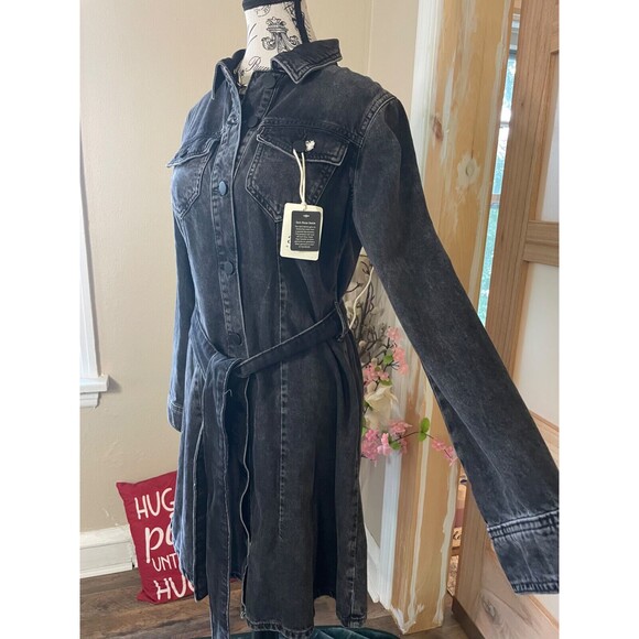 a.n.a Women's Denim Dress Black Long Sleeves Size XS Button Front Belted Casual - Picture 6 of 12